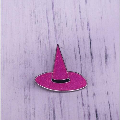 Red Glitter Hat Lapel Pin Witch Hat Enamel Brooch Halloween Accessory For Coat Scarf Sweater jackets Badge