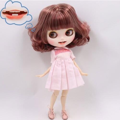 ICY DBS Blyth Doll No. BL12532/3227 Burgundy mix Blue hair Carved lips Canine teeth Matte face Joint body 1/6 bjd ob24