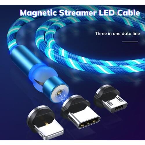 540º Magnetic Cable Micro USB Type C Fast Charging Phone Flowing Light LED Magnet Charger For Samsung iPhone 11 Huawei Xiaomi