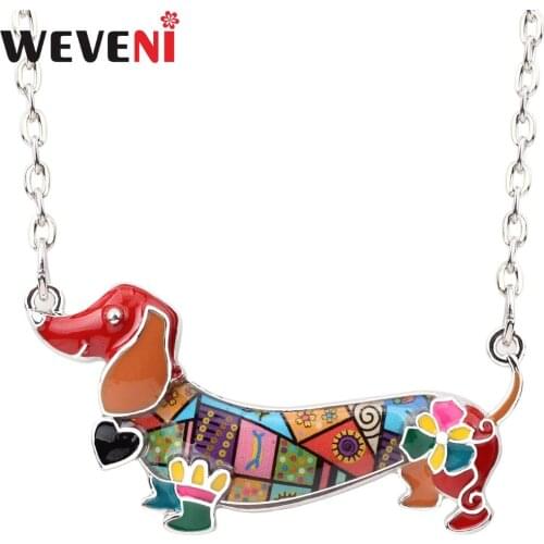 WEVENI Statement Alloy Enamel Happy Dachshund Dog Choker Necklace Pendant Chain Collar 2017 New Animal Jewelry For Women Girl