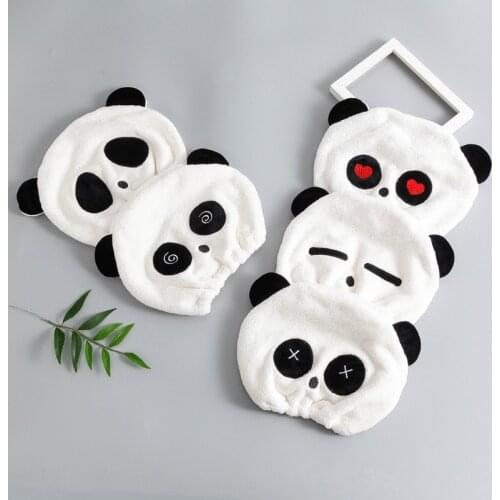Fashion Cutie Panda Dry Hair Cap Microfiber Hair Turban Water-absorbing Thickened Hair Quick-drying Shower Caps for Women Kids