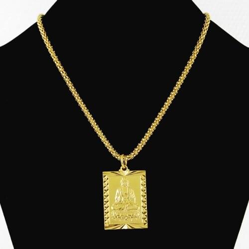 70CM Fashion Hiphop Mens Buddhism Style 24K Pure Gold Color Pendant Necklace for Men Boys Vintage Pop Party Necklaces Jewelry