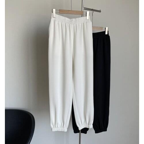 Fashionable Cool Elastic Waist Pants Women 2021 Summer New Korean Casual Black White Sweat Pants