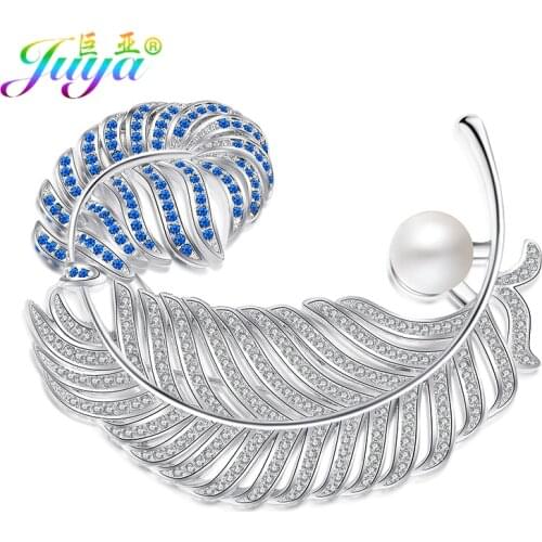Fashion Women Christmas Gift Brooches Pearls Jewelry Micro Pave Zircon Floating Feather Wedding Jewelry Sweater Brcooches