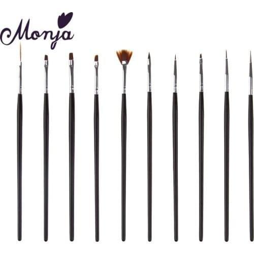 Monja 10Pcs/Set Nail Art Stripes Lines Liner Painting Brush Liquid Powder Acrylic UV GEL Extension Builder French Drawing Pen