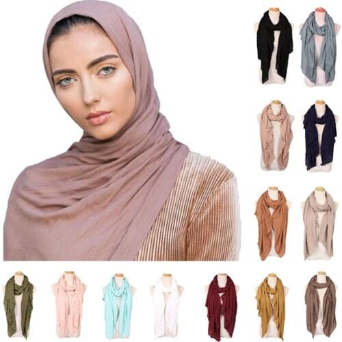 Muslim Women Hijab Long Scarf Crinkle Headscarf Shawl Wrap Islamic Stole Scarves Turban Bandanas Soft Hijab Solid Color 180*95cm