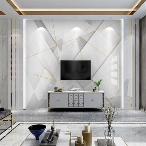 Custom Mural Wallpaper Golden Line Modern Minimalist Solid Geometry Background Wall Painting