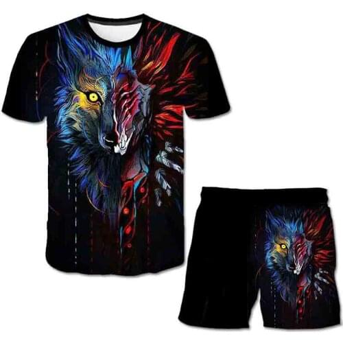 2021 New Summer Animal Wolf Shorts Mens/womens Brand Shorts 3d Printing Funny Pants Shorts + T-shirt Suit Set Graphic Clothing