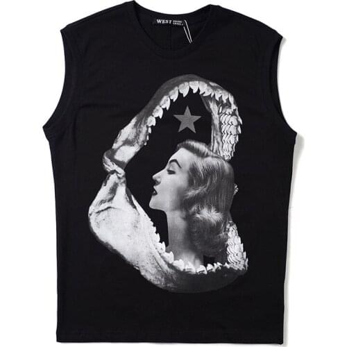 Novelty New High 20 Men Fashion Shirts Shark Beauty Stars Top Hip Hop Skateboard Street Cotton Tee Tank Tops Dog #N131