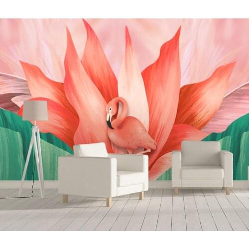 Wallpapers painting panorama house decoration net red style small fresh flamingo watercolor flower sofa background wall