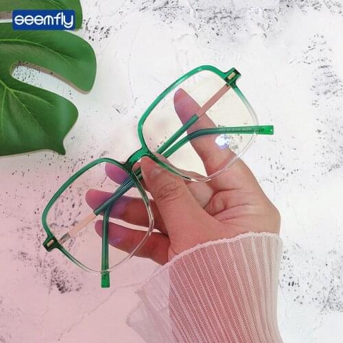 Seemfly Large Square Glasses Frame Fashion Anti-blue Light TR90 Frame Optical Eyeglasses Myopic Frame Plain Spectacles Unisex