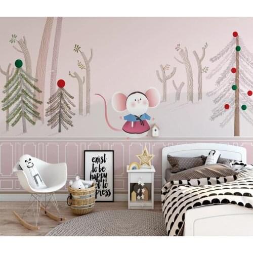 Custom cartoon pink woods children room background wall painting wallpaper