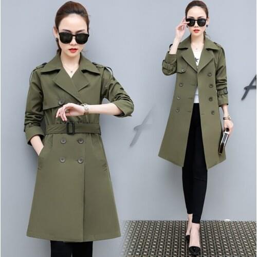 Plus Size Trench Coat Women Long Spring Autumn Fashion Belt Female Loose Slim Windbreaker Double Breasted Outerwear f031