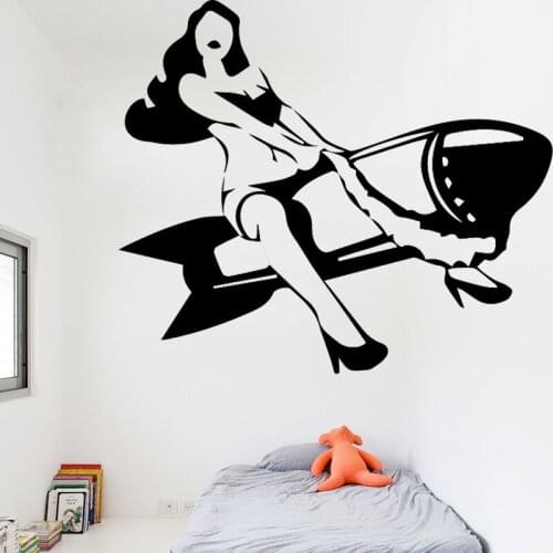 Sexy Woman with Rocket Design Wall Sticker for Living Room Bedroom Background Vinyl Self Adhesive Home Decoration Art Wallpaper