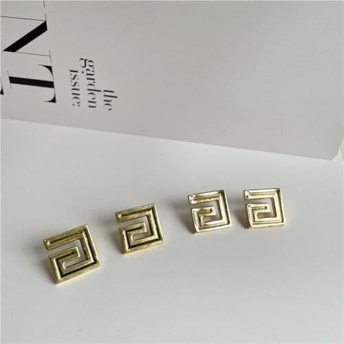 SRCOI Trendy Bronze Abstract Letter G Stud Earring Retro Metal Texture Square Earring Women Simple Temperament Jewelry Gifts