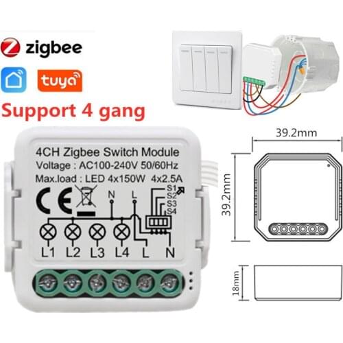 Mini Tuya ZigBee Smart Light Switch Module 1/2/3/4 Gang Wifi Smart Life/Tuya App Control, Works with Alexa Google Home