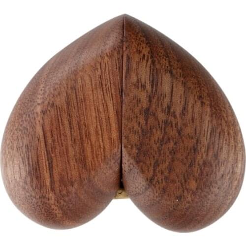 Heart Shaped Walnut Wood Ring Box Velvet Soft Interior Holder Organizer Jewelry Wooden Box Case for Proposal Engagement