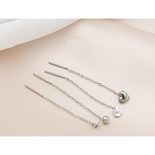 VSnow Statement Cute Crown Love Heart Geometrical Long Tassel Dangle Earring for Women Metal Star Round Beaded Earring Jewelry