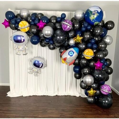 1Set Universe Theme Space Rocket Foil Balloon Cake Topper Disposable Tableware Birthday Party Baby Shower Supplies Kids Toys