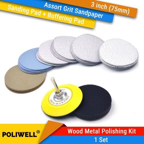 3 Inch Wood Metal Polishing Kit Assort Grits Hook and Loop Sanding Discs +1/4 inch Shank Backing Pad + Soft Sponge Buffering Pad