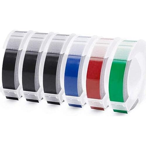 6 Roll Embossing Label Maker Tape 3D Plastic 9mm x Embossing Label Tape White on Black/ Blue/ Red/ Green for Dymo Label Maker