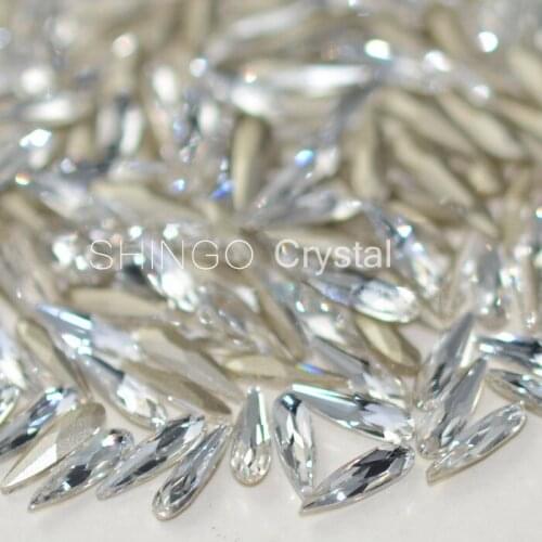 Free shipping Top Quality sharp and long waterdrop clear color nail art crystal Non Hotfix pointedback nail Rhinestones