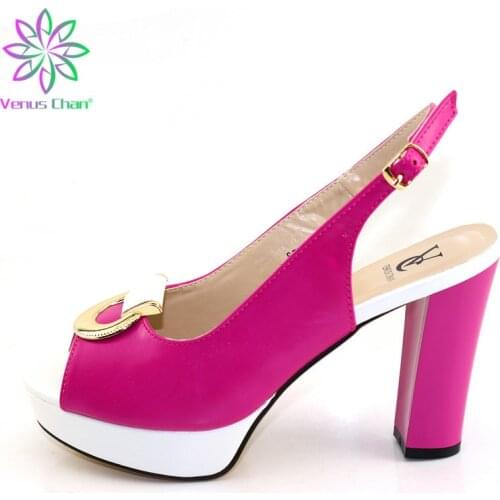 Fuchsia Color 2020 Special Spring Latest Fashion Italian Women African Sandals Comfortable Heels with Crystal