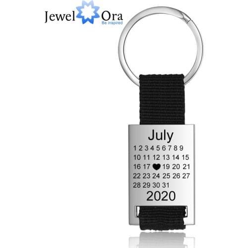 JewelOra Personalized Calendar Highlighted with Heart Stainless Steel Keychains for Men Customize Engraved Name & Date Key Chain