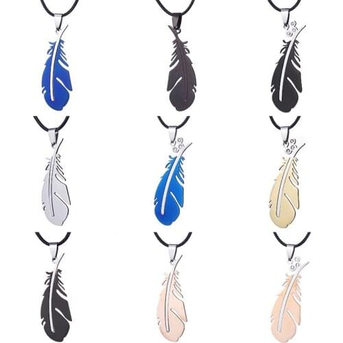 Gold Blue Feather Stainless Steel Fashion Long Vintage Black Men Necklaces Pendant Necklaces For Women Female Male Jewelry