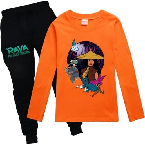 Kids Clothing Girls Raya and The Last Dragon Long Sleeve T-shirts + Pants Sets Spring Cotton Sweatshirt Children Cartoon Outfits