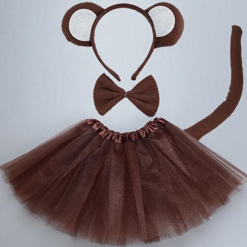 Kids Children Animal Costume Cosplay Monkey Party Props Halloween Christmas Carnival Birthday Gift - Headband Skirt Tail Bow