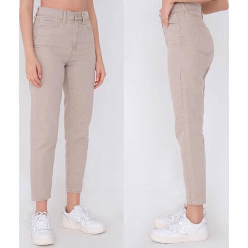 2021 New Spring High Waist Mom Jeans Woman Fashionable Casual Straight Pants Beige Female Washed Denim Skinny Pencil