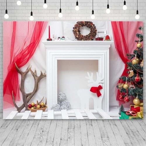 Avezano Backdrop Merry Christmas Tree Winter Fireplace Mistletoe Wreath Background Photo Studio Photophone Wallpaper Photozone
