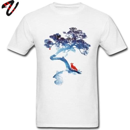 Fashion Mens T-shirts The Last Apple Tree T Shirt 100% Cotton White Tshirt Art Design Fox Print Camiseta Slim Fit Summer Tops