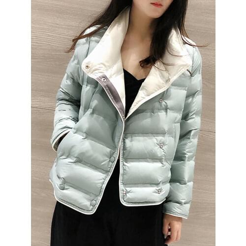 Ailegogo Winter Women Stand Collar Ultra Light Short Down Coat 90% White Duck Down Warm Single Breasted Jacket Lady Snow Outwear