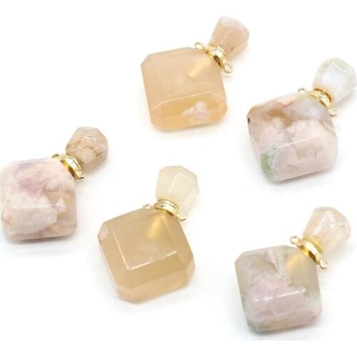 Small Pendant Natural Stone Cherry Blossom Agate Perfume Bottle Pendant for Jewelry Making DIY Necklace Accessories15x35mm