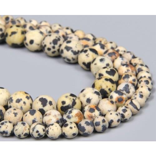 Dull Polished Matte Yellow Black Spot Dalmatian Jaspers Stone Beads Round Loose Spacer Bead For Jewelry Making Bracelet Necklace