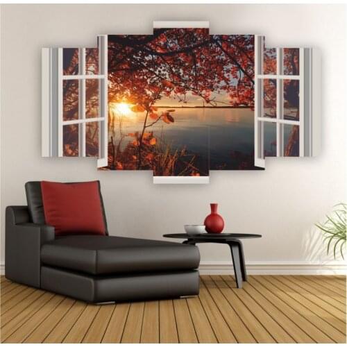 MDF Wood Wall Table Window Looking Sunset 5 Piece