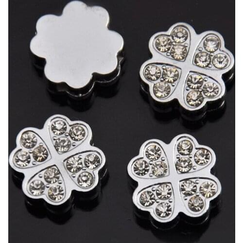 10mm Silver Crystal Flower Slide Charms Flat Hole Metal Beads Keeper Fit 10mm Stainless Steel Mesh Bracelets DIY Jewelry Making