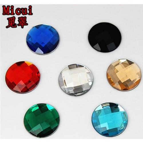 Micui 50pcs 18mm Round Acrylic Rhinestone Flat Back Non Hotfix Strass Crystal and Stones For Clothing Crafts Decorations MC93