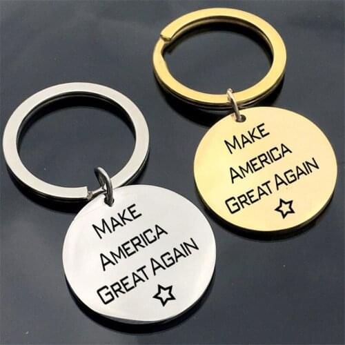 Fashion Jewelry Make American Great Again Key Chain Stainless Steel Gold Keychain For Women Men