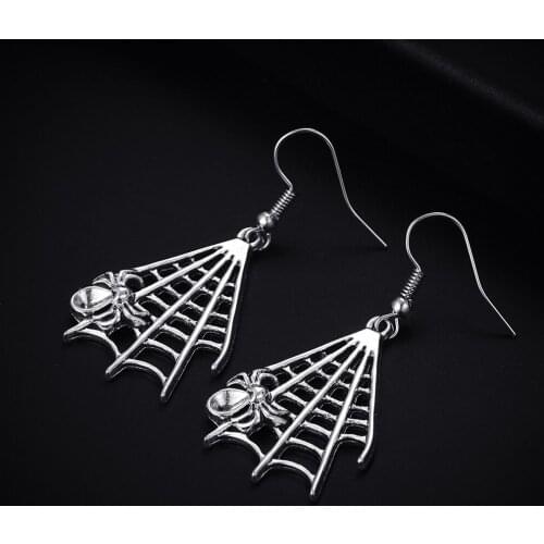 Trendy Vintage Spider Web Shape Dangle Antique Silver Plated Earrings for Women Girl Retro Drop Earrings Cute Earring Jewelry