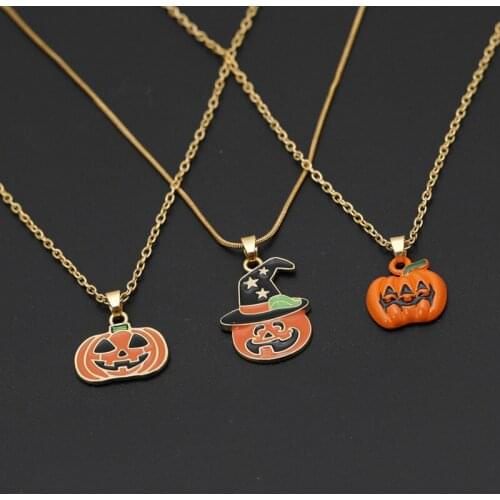 Trendy Halloween Happy Pumpkin Necklace Pendant Collare Cute Chain for Women Girls Boys Teens Gift Party Festival Jewelry