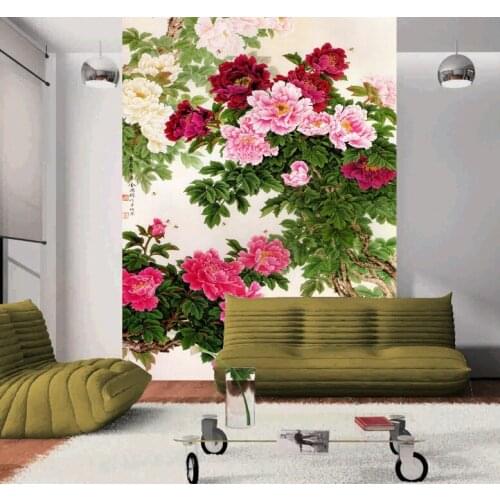 Mural wallpaper background TV Chinese rich flower peony flower background wall entrance room Custom Size