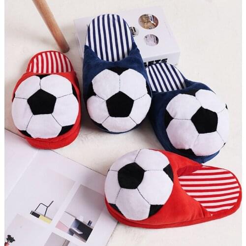 New Cartoon Adult Womens Soft Football Lovers Home Football Plush Indoor Winter Slippers