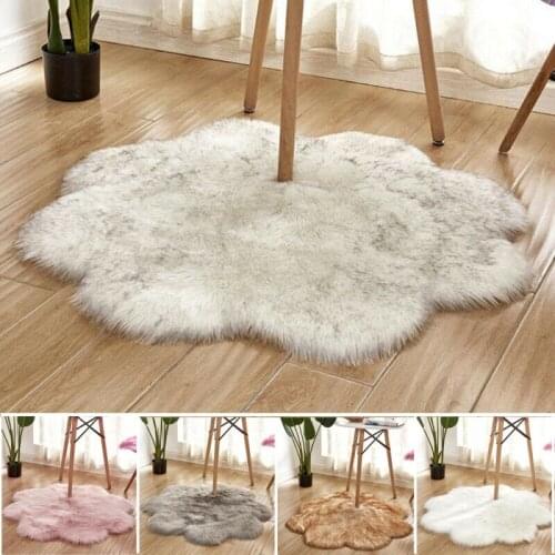 Newest Arrival Plum Blossom Fluffy Bedroom Faux Fur Fake Sheepskin Rugs Washable Hairy Mats