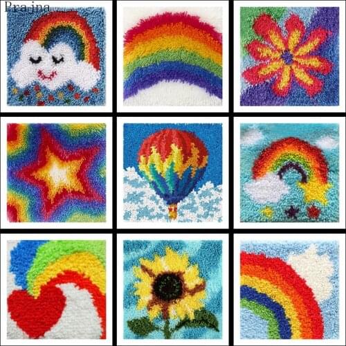 New Decorative Raibow Carpet Crocheting Kit DIY Cushion Carpet Flower Latch Hook Rug Kit Needlework Crocheting Embroidery