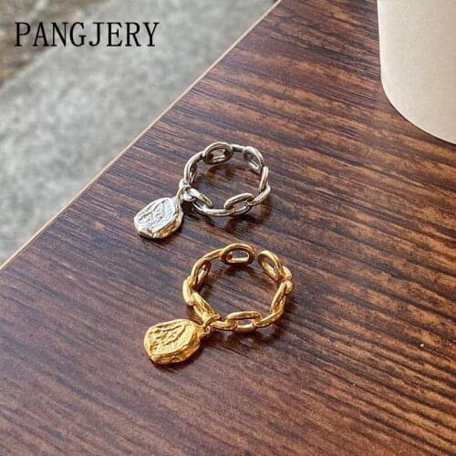 PANGJERY 925 Sterling Silver Prevent Allergy Irregular Round Rings for Women INS Fashion Exaggerated Birthday Party Jewelry Gift