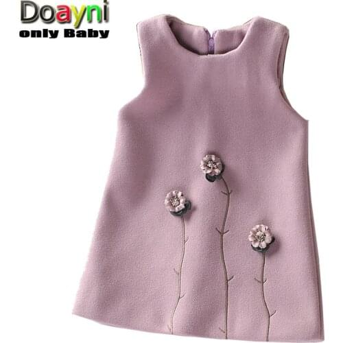 Bottom Doayni Baby Girls Vest Dress Stereo Cat Three Floral Elegant Dress Party Clothing