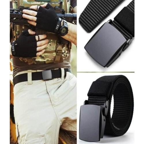 Male Fashion Tactical High Quality Black Nylon Belt Men & Women Jeans Metal Automatic Buckle Canvas luxury Waist Belts 130cm